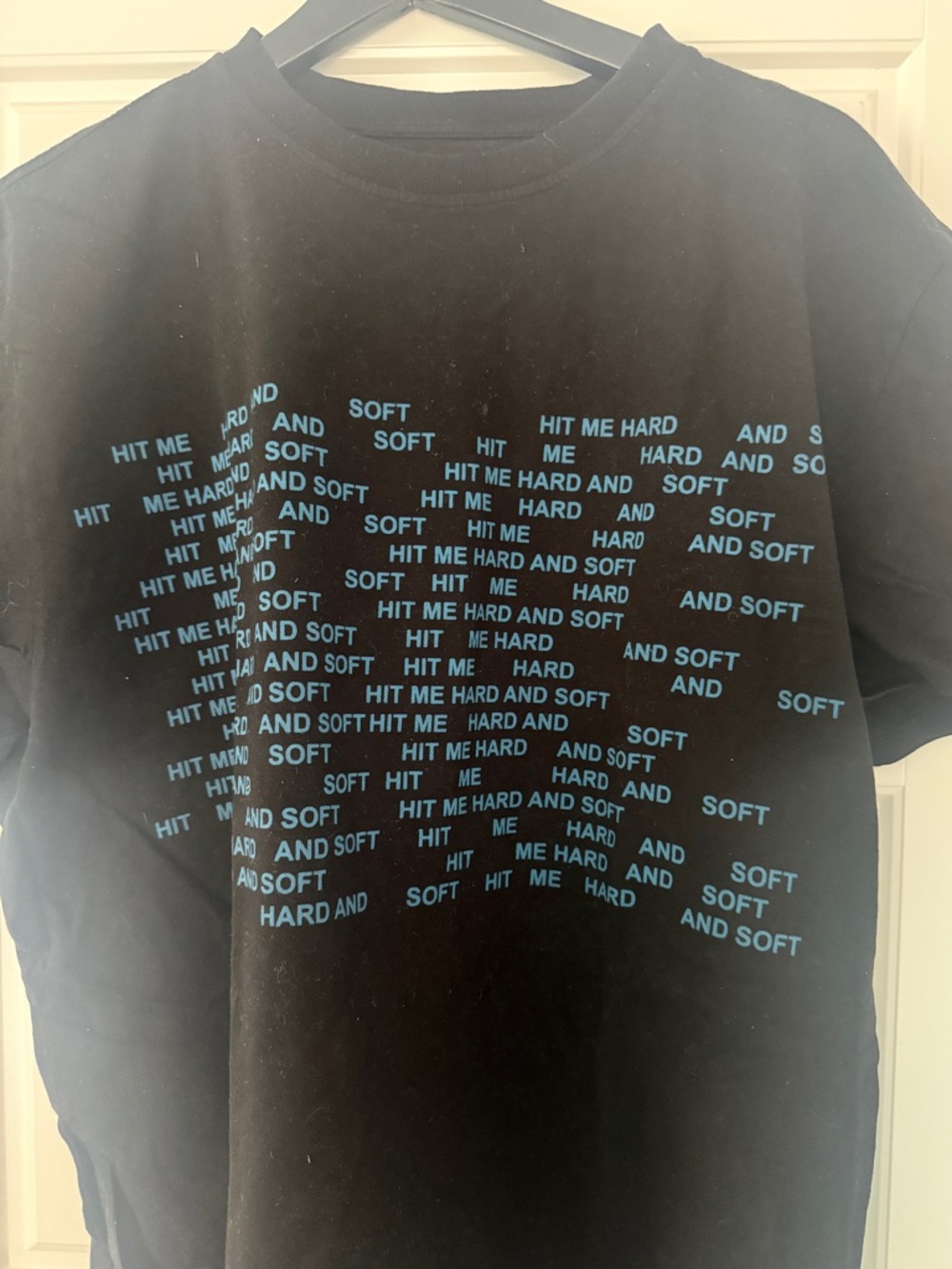 Men's Black Short-Sleeve Graphic Tee with Blue Text